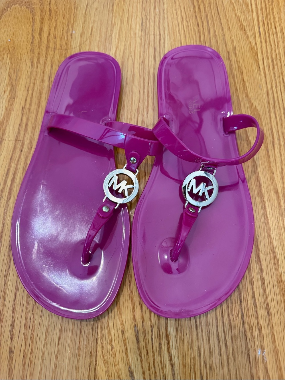 Michael Kors Fuchsia Jelly Logo Thong Sandals